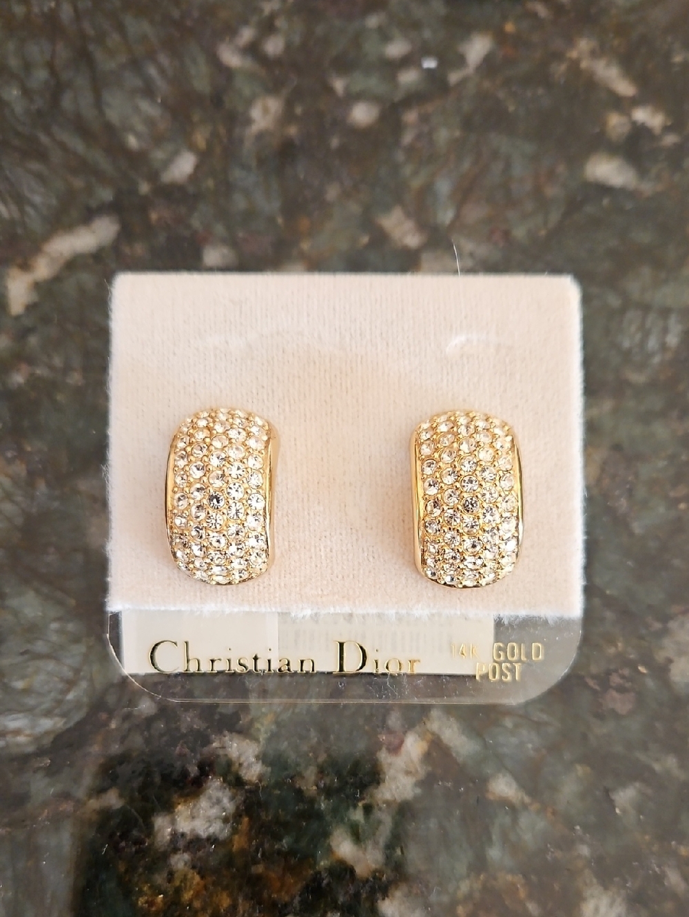 Dior Gold Crystal Pavé Vintage Pierced Earrings